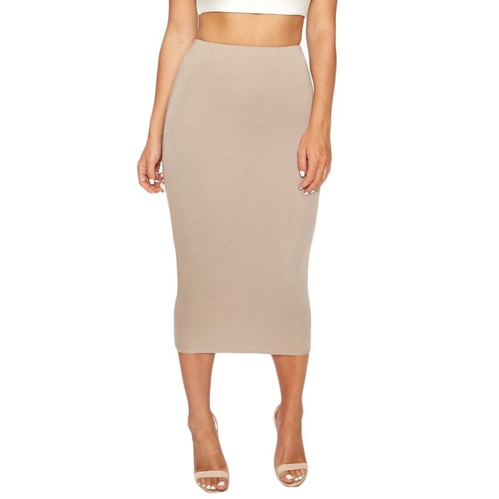 Naked Wardrobe nude high waist stretchy midi skirt - Picture 4 of 7